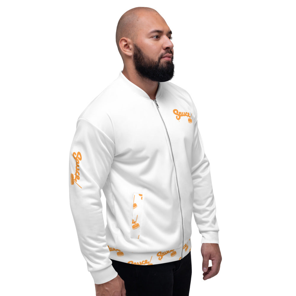 The front of the Sauce Warehouse Baller jacket features a Sauce Warehouse logo on the left chest and patterned logos over the pockets. An additional Sauce Warehouse Logo is located on the outside of the upper right sleeve. For the ballers and connoisseurs. Shop bulk CBD Concentrates, clothing, and dabbing accessories at Sauce Warehouse
