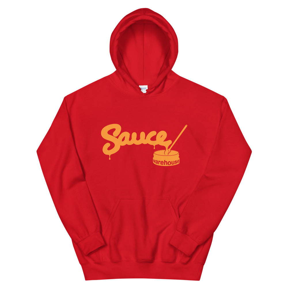 Red Sauce Warehouse unisex hoodie. The front of this hoodie features a center pocket and the Sauce Warehouse logo. Shop CBD Concentrates, clothing, and dabbing accessories at Sauce Warehouse.