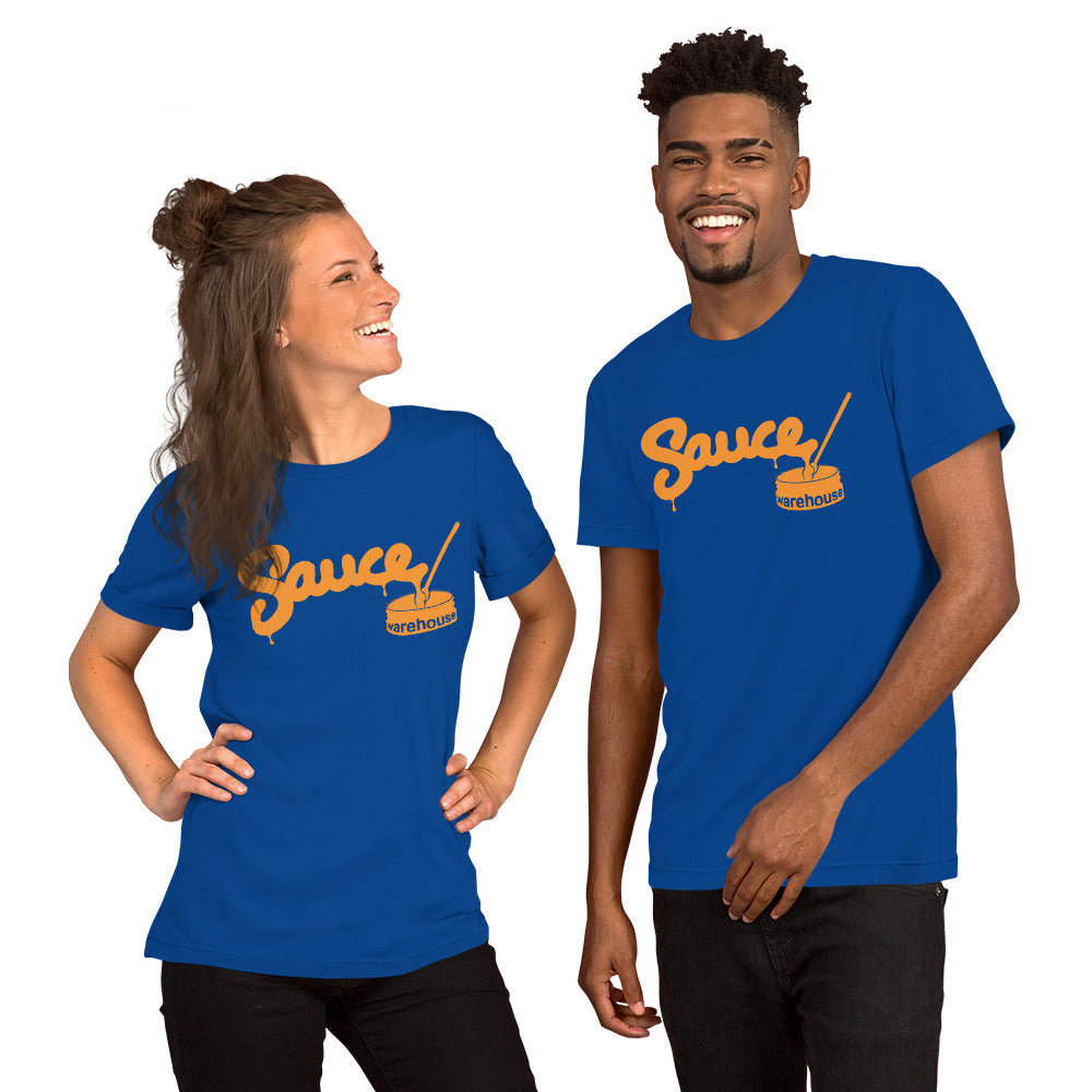 Royal Blue Sauce Warehouse unisex T-shirt. Featuring a Sauce Warehouse logo on the front. Shop CBD concentrates, clothing, and dabbing accessories at Sauce Warehouse.