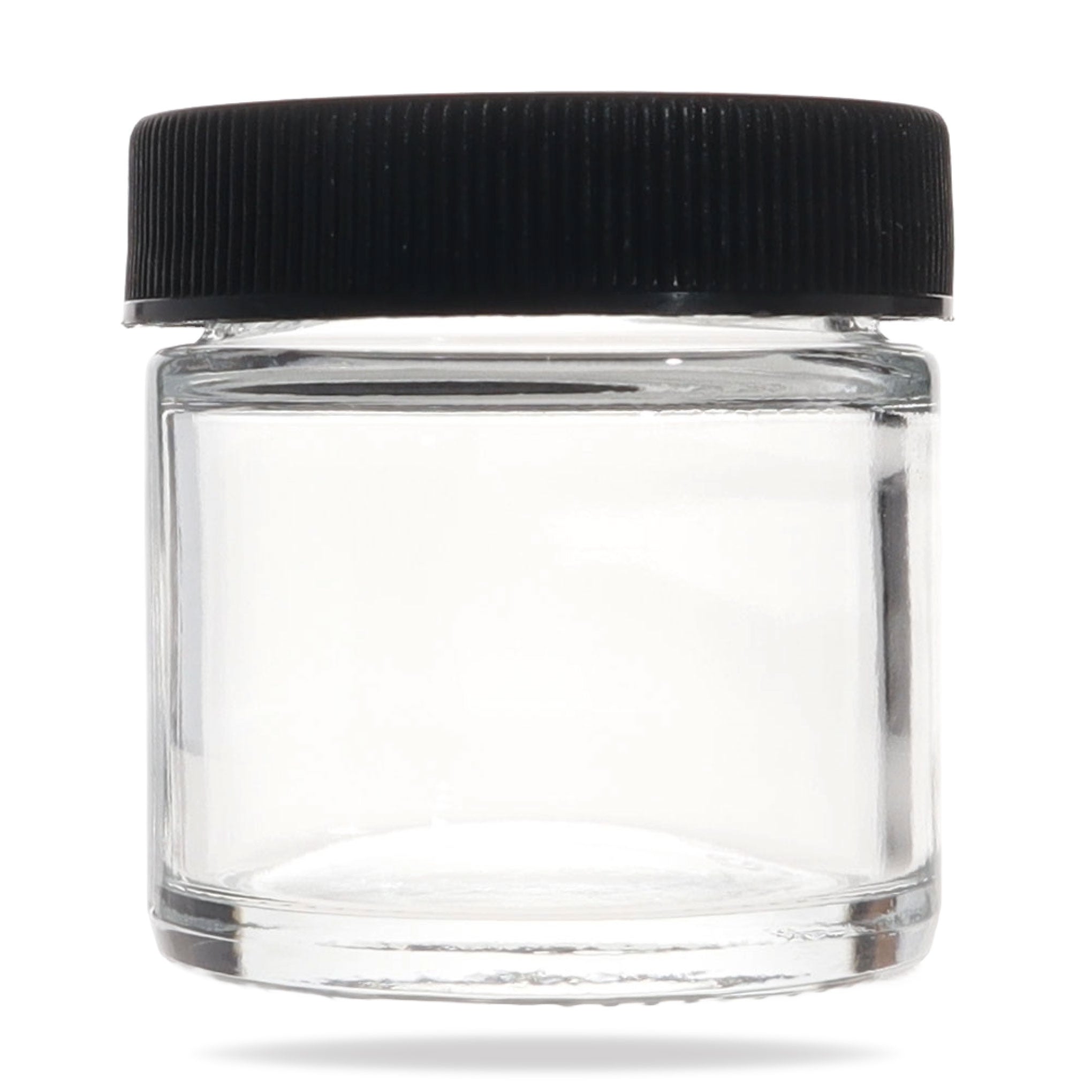 Image of a 1 ounce glass jar with black plastic lid.
