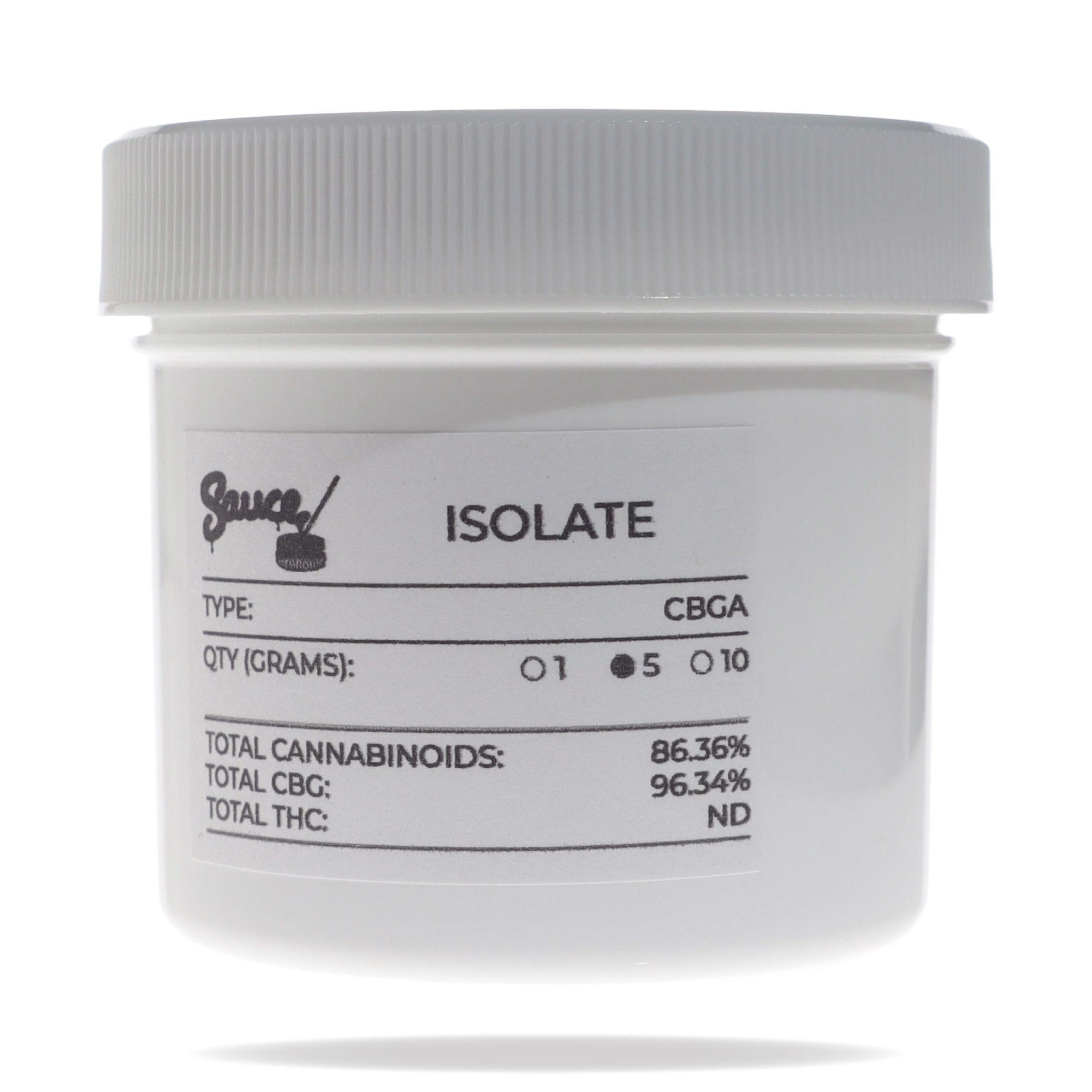 Image of CBGa Isolate 5 gram jar.