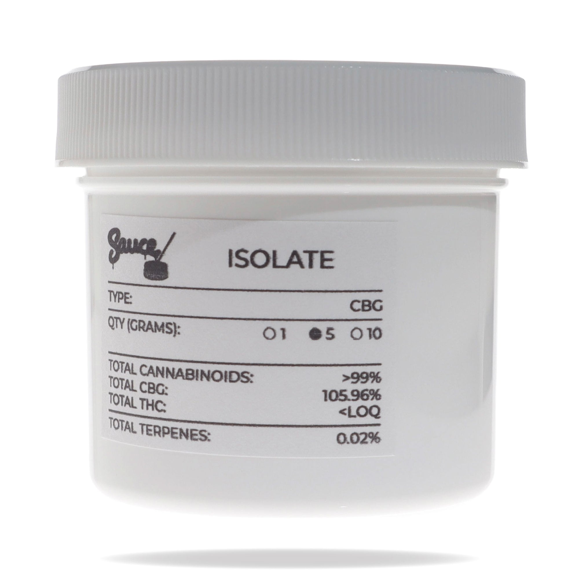 Image of CBG Isolate 5 gram jar.