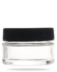 Image of a half ounce glass jar with a black lid.