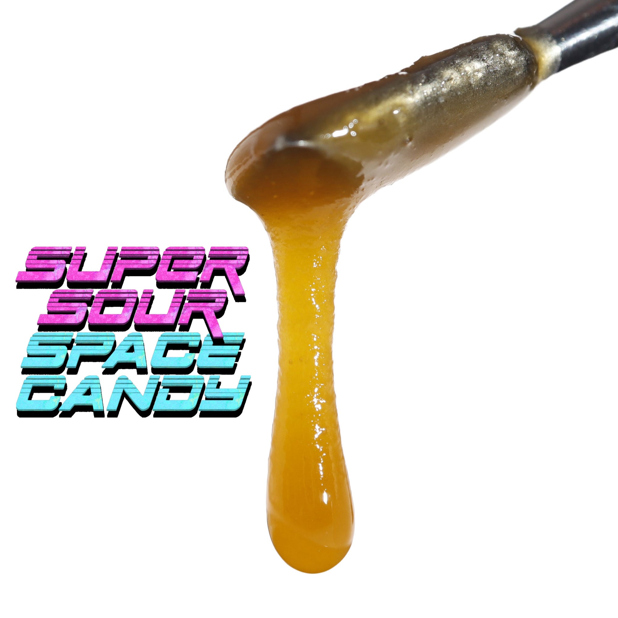 Image of Super Sour Space Candy CBD Live Resin dripping from a dab tool.