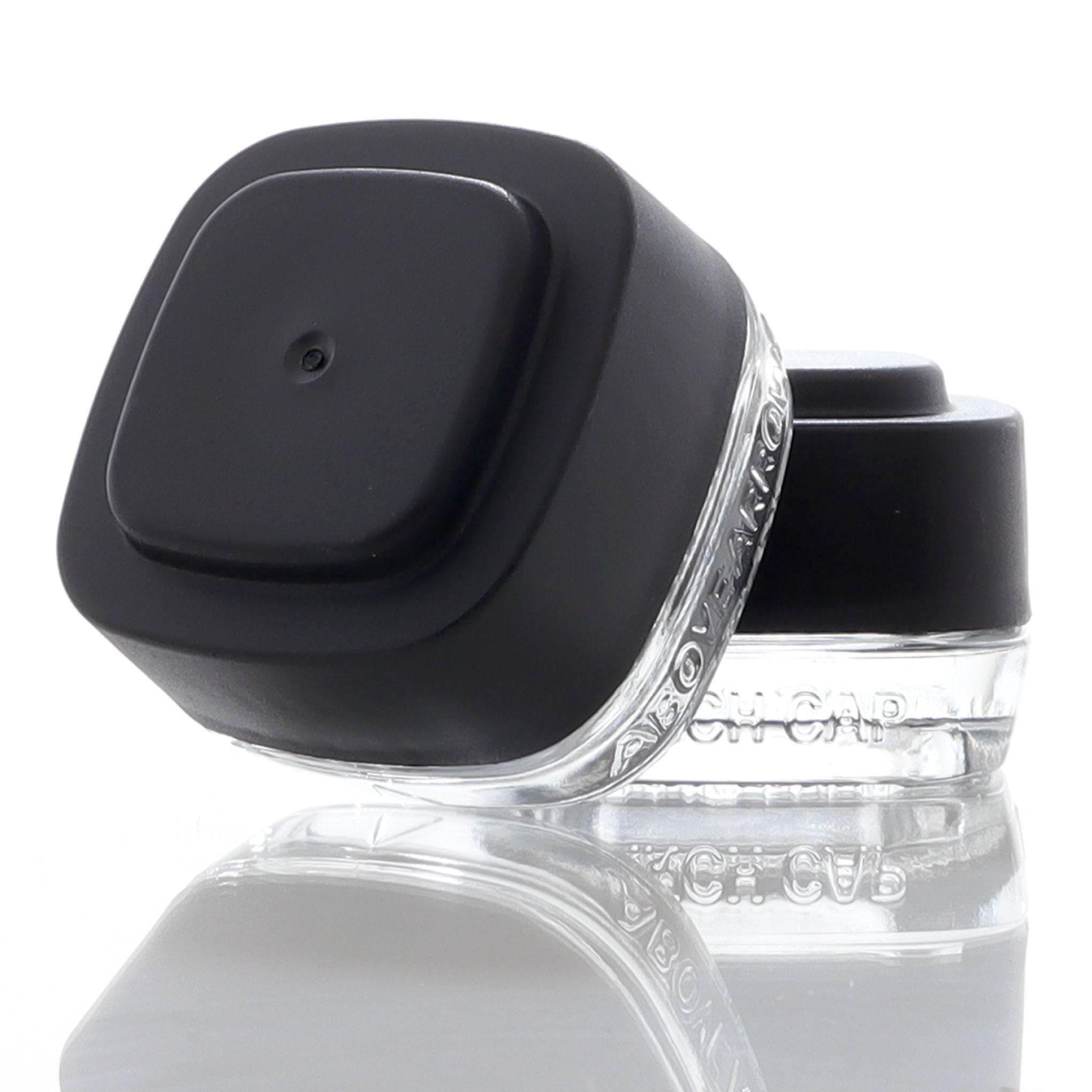 Clear 7ml Calyx concentrate containers with black lids