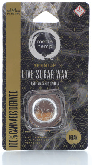 Image of Metta Hemp Premium CBD Live Sugar Wax packaging, front.