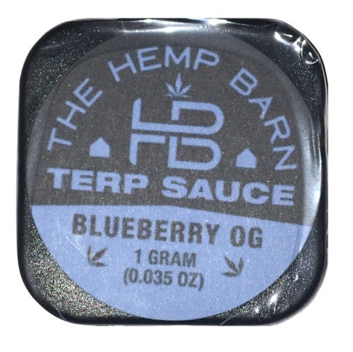 The Hemp Barn CBD Terp Sauce Blueberry OG. Contains a mixture of CBD, CBG &amp; CBDv in a thick, terpy “sauce/sugar” consistency perfect for dabbing. Approximately 80% total cannabinoid content. Shop CBD Terp Sauce at Sauce Warehouse