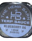 The Hemp Barn CBD Terp Sauce Blueberry OG. Contains a mixture of CBD, CBG & CBDv in a thick, terpy “sauce/sugar” consistency perfect for dabbing. Approximately 80% total cannabinoid content. Shop CBD Terp Sauce at Sauce Warehouse