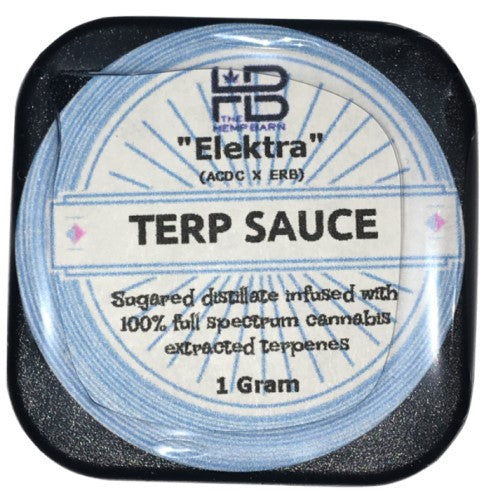 The Hemp Barn CBD Terp Sauce Elektra. Contains a mixture of CBD, CBG &amp; CBDv in a thick, terpy “sauce/sugar” consistency perfect for dabbing. Approximately 80% total cannabinoid content. Shop CBD Terp Sauce at Sauce Warehouse