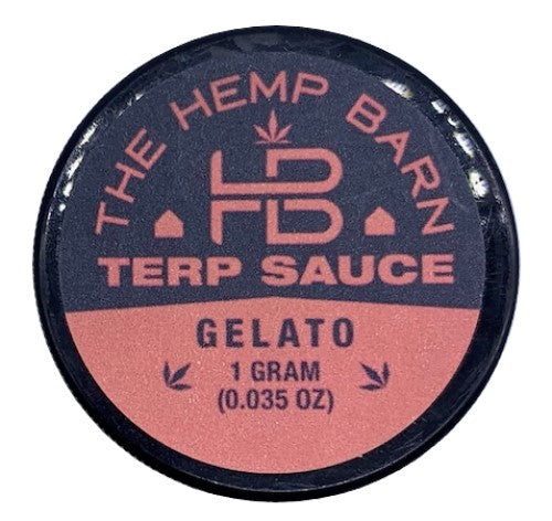 The Hemp Barn CBD Terp Sauce Gelato. Contains a mixture of CBD, CBG &amp; CBDv in a thick, terpy “sauce/sugar” consistency perfect for dabbing. Approximately 80% total cannabinoid content. Shop CBD Terp Sauce at Sauce Warehouse