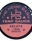 The Hemp Barn CBD Terp Sauce Gelato. Contains a mixture of CBD, CBG & CBDv in a thick, terpy “sauce/sugar” consistency perfect for dabbing. Approximately 80% total cannabinoid content. Shop CBD Terp Sauce at Sauce Warehouse