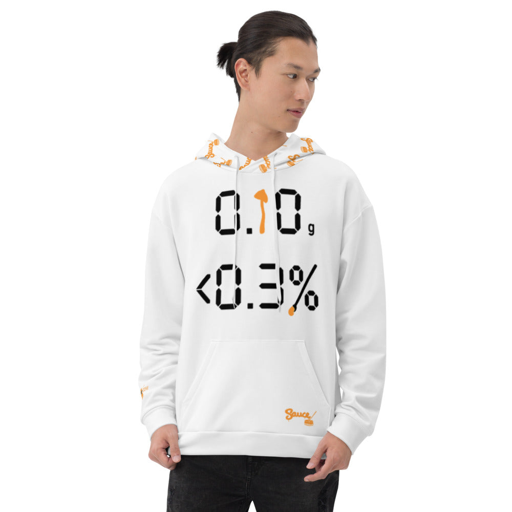 This Sauce Warehouse Micro-Dose hoodie features a digital scale readout with the silhouette of a psilocybin mushroom representing a &quot;0.10&quot; gram micro-dose. Shop clothing and dabbing accessories at Sauce Warehouse