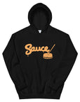 Black Sauce Warehouse unisex hoodie. The front of this hoodie features a center pocket and the Sauce Warehouse logo. Shop CBD Concentrates, clothing, and dabbing accessories at Sauce Warehouse.
