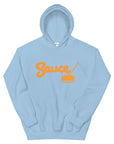 Light Blue Sauce Warehouse unisex hoodie. The front of this hoodie features a center pocket and the Sauce Warehouse logo. Shop CBD Concentrates, clothing, and dabbing accessories at Sauce Warehouse.