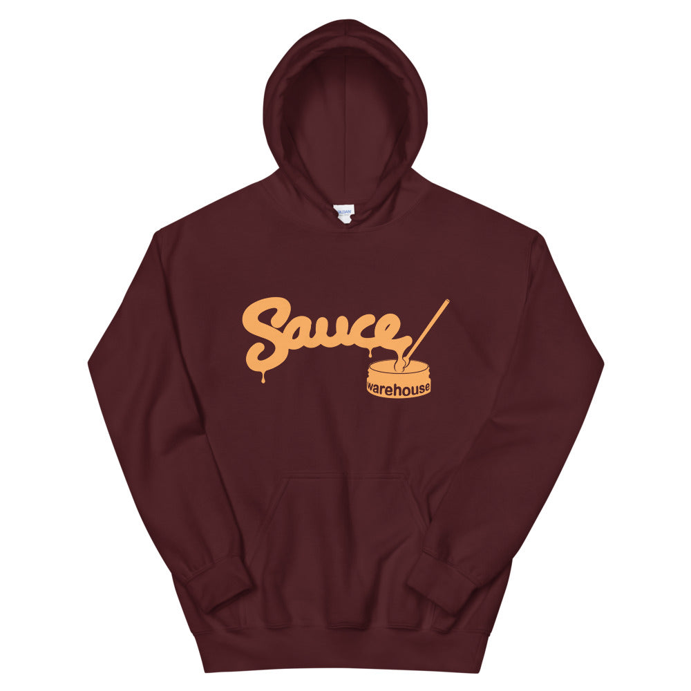 Maroon Sauce Warehouse unisex hoodie. The front of this hoodie features a center pocket and the Sauce Warehouse logo. Shop CBD Concentrates, clothing, and dabbing accessories at Sauce Warehouse.