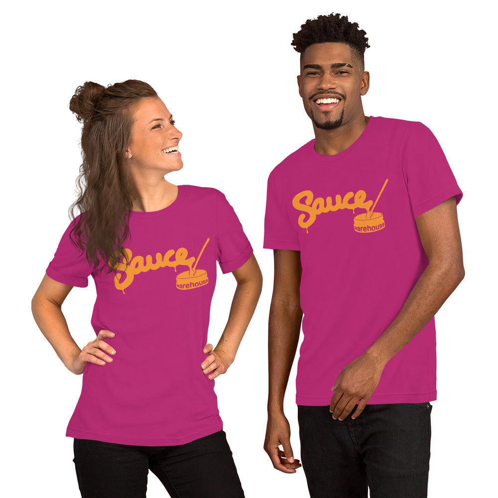 Berry Sauce Warehouse unisex T-shirt. Featuring a Sauce Warehouse logo on the front. Shop CBD concentrates, clothing, and dabbing accessories at Sauce Warehouse.