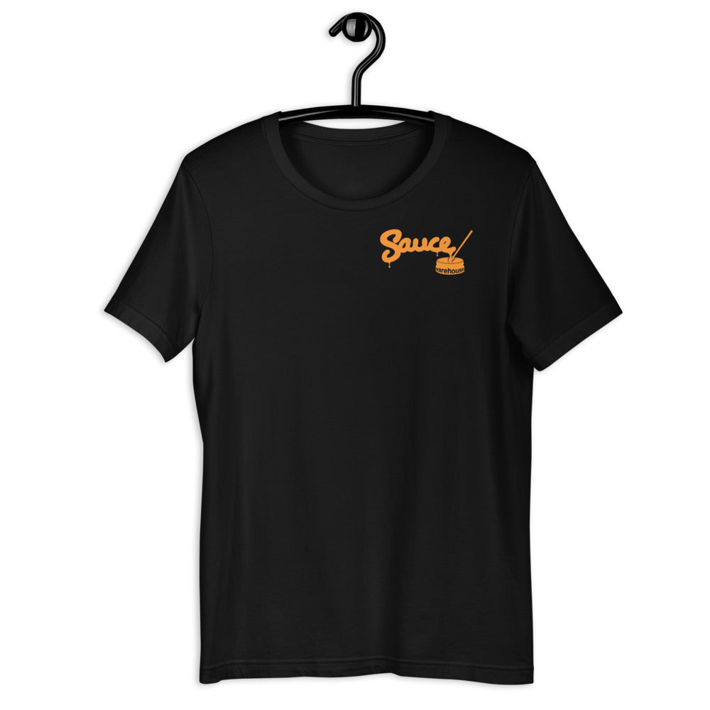 Black Sauce Warehouse V2 T-Shirt. Featuring a minimalist Sauce Warehouse logo on the left chest. Shop CBD concentrates, clothing, and dabbing accessories at Sauce Warehouse.