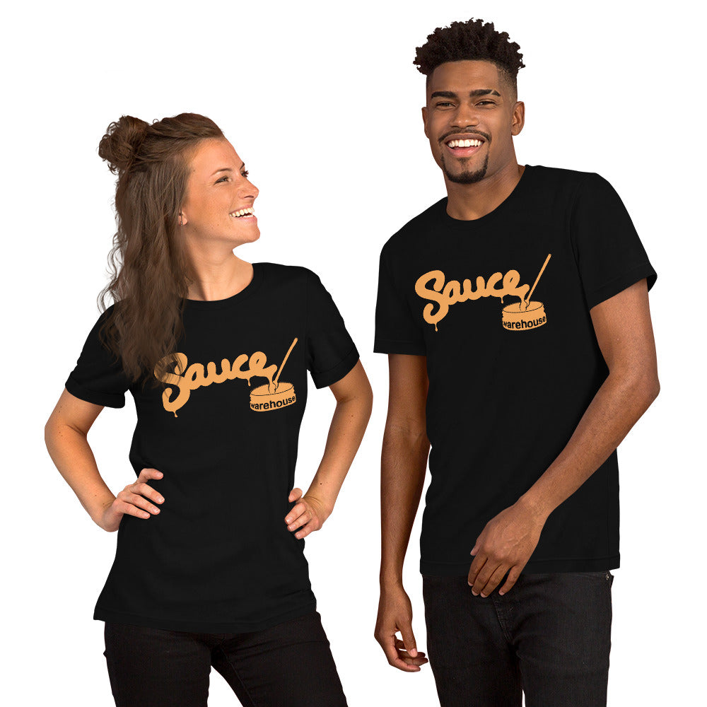Black Sauce Warehouse unisex T-shirt.  Featuring a Sauce Warehouse logo on the front.  Shop CBD concentrates, clothing, and dabbing accessories at Sauce Warehouse.