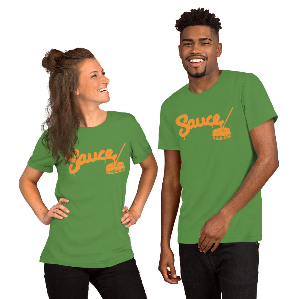 Leaf Sauce Warehouse unisex T-shirt. Featuring a Sauce Warehouse logo on the front. Shop CBD concentrates, clothing, and dabbing accessories at Sauce Warehouse.