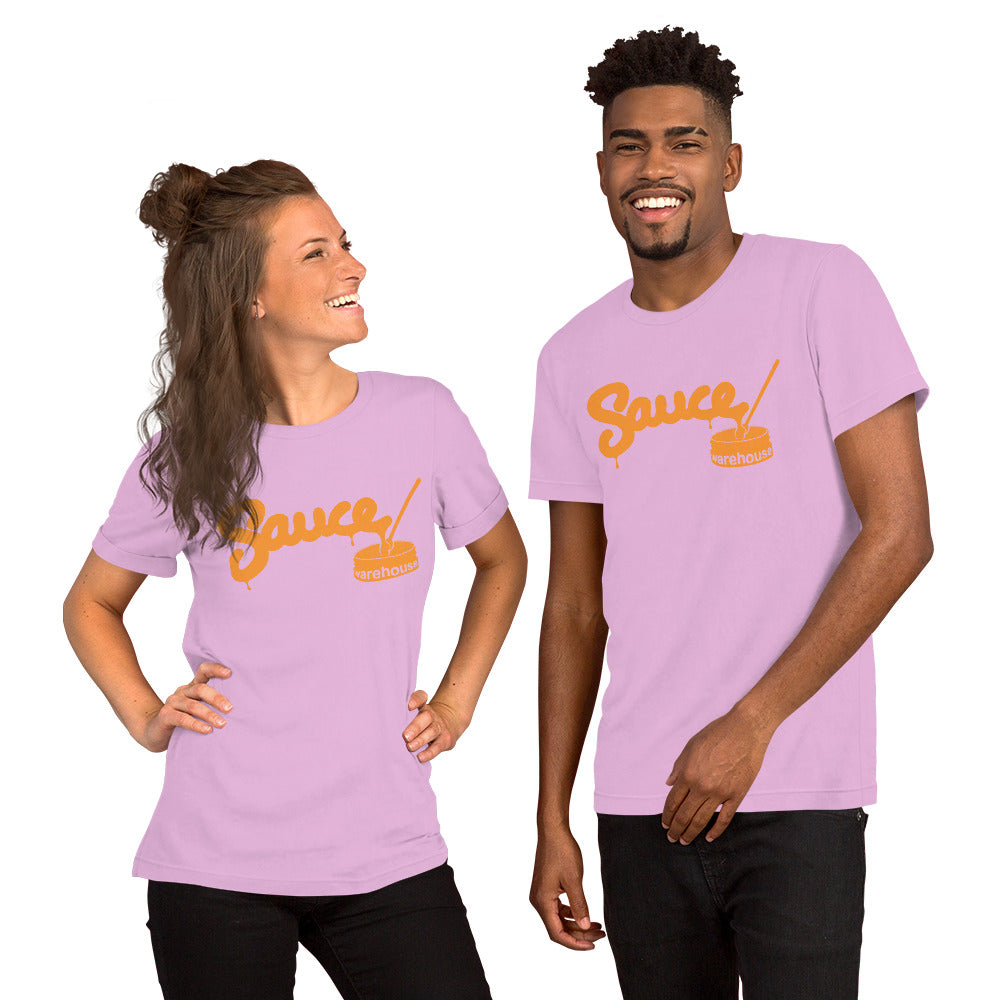 Lilac Sauce Warehouse unisex T-shirt. Featuring a Sauce Warehouse logo on the front. Shop CBD concentrates, clothing, and dabbing accessories at Sauce Warehouse.