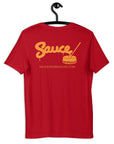Red Sauce Warehouse V2 T-Shirt. The back of this shirt features the Sauce Warehouse logo and URL. Shop CBD concentrates, clothing, and dabbing accessories at Sauce Warehouse.